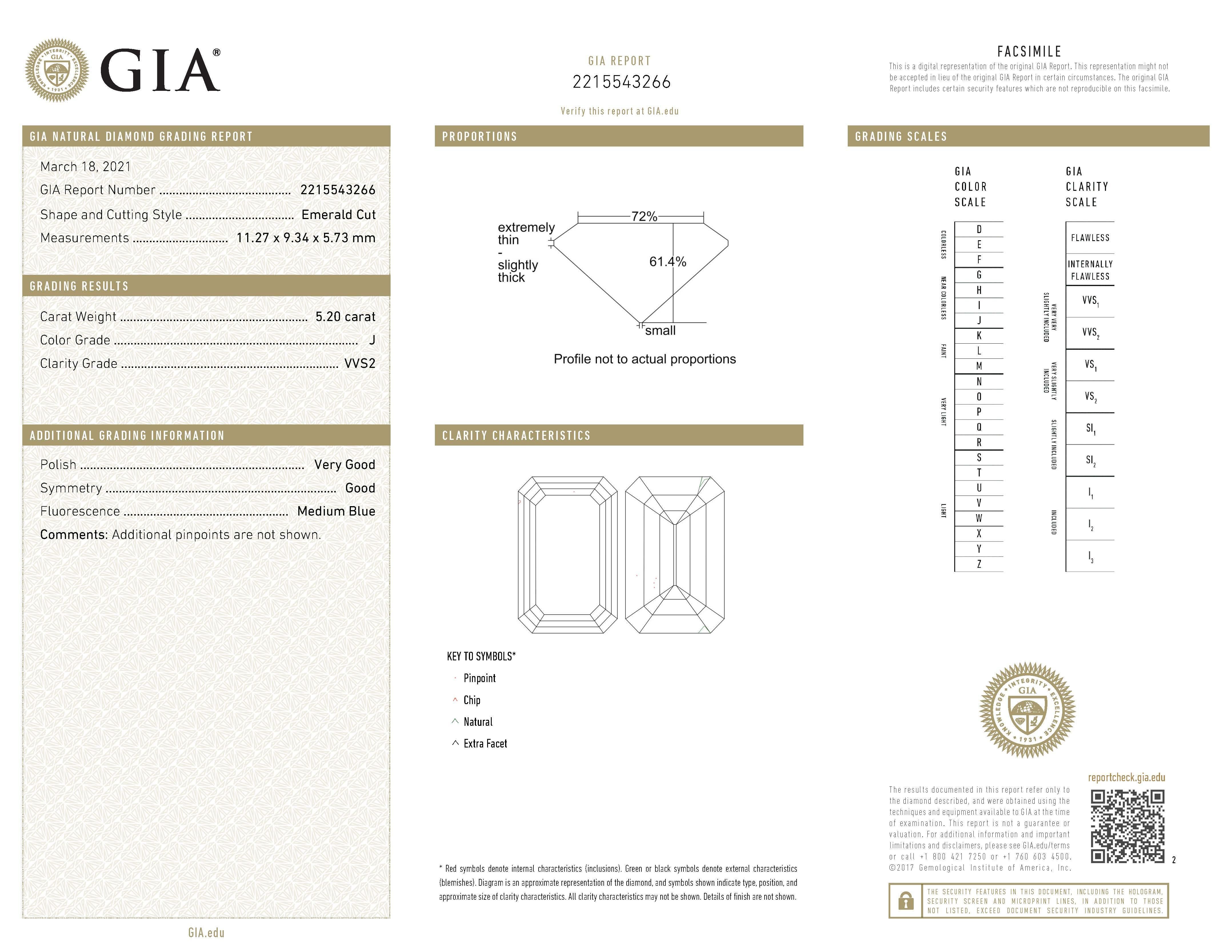 Splendido e classico anello di fidanzamento con tre pietre, certificato GIA. 
Alta gioielleria di Alexander Beverly Hills. 
6,88 carati di peso totale di diamanti.
*La pietra centrale ha dimensioni molto grandi per un diamante taglio smeraldo da 5