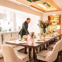 Alexander and Jones Live Edge Oak & Brass Dining Table Handcrafted to Order