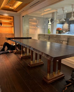 Alexander and Jones Live Edge Oak & Brass Dining Table Handcrafted to Order
