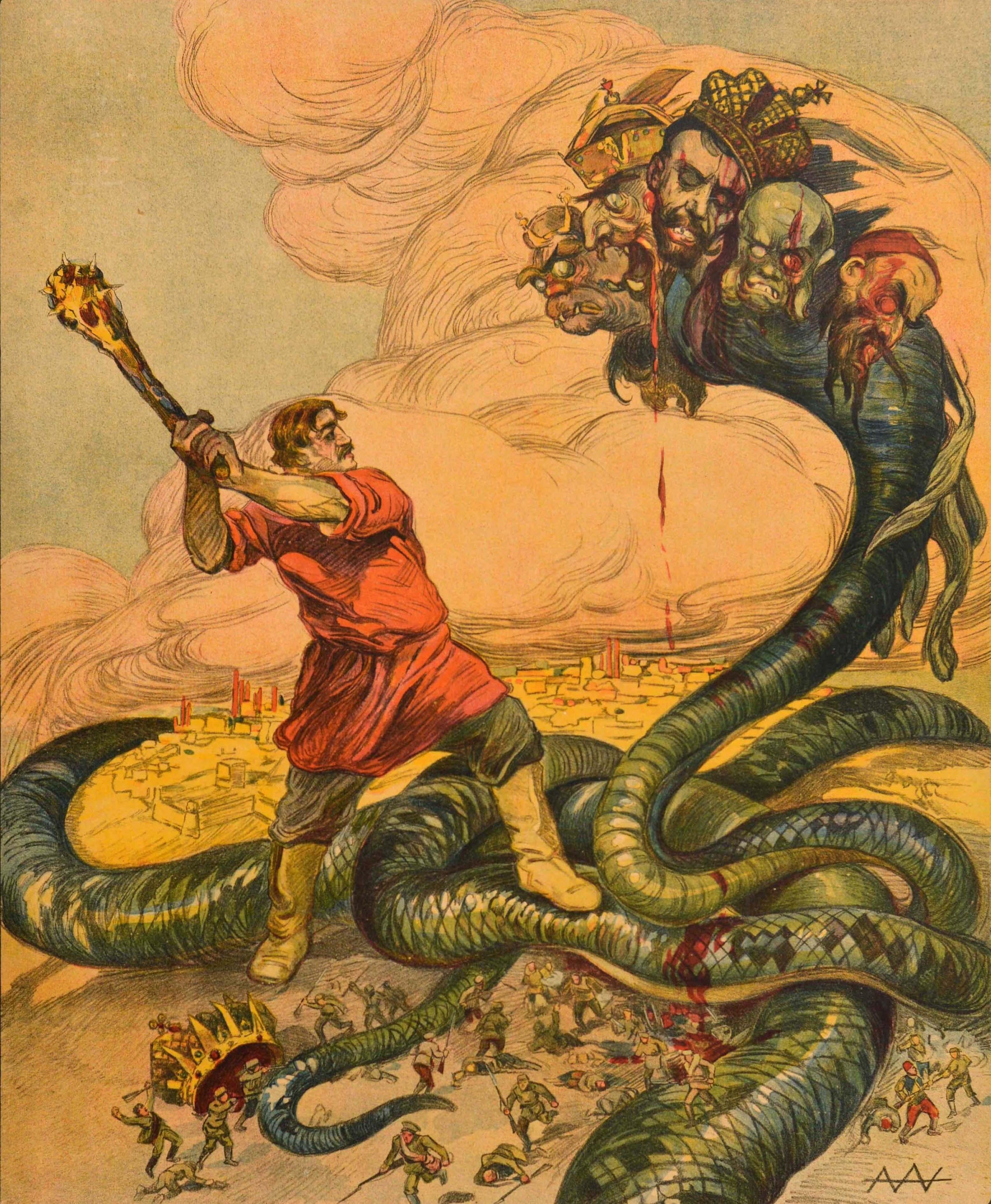 Original Antique Russian Anti Tsarist Civil War Poster Deceived Brothers Apsit - Print by Alexander Apsit