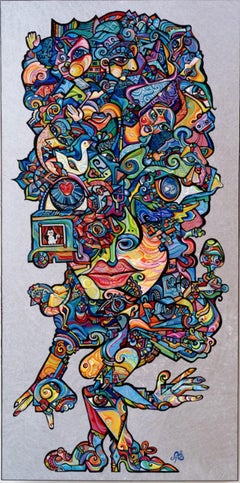 Biomorphic Cubist Painting Titled, "Salesman Of Dreams"