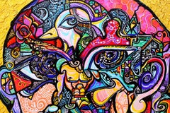 Biomorphes kubistisches Gemälde mit dem Titel „Escape Plan“