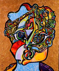 Biomorphic Cubist Painting Titled, "Pending Review"