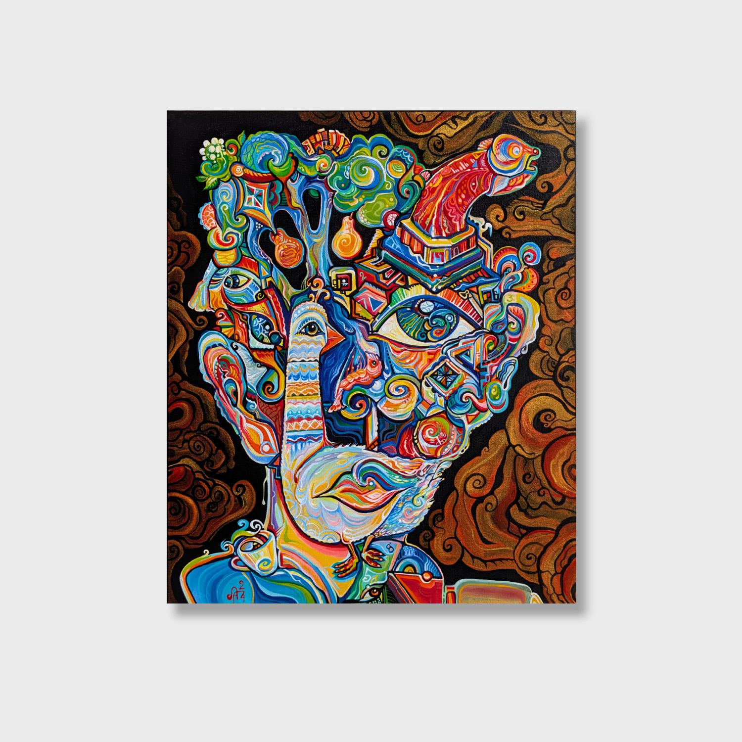 Figurative Painting di Alexander Arshansky - Un ritratto astratto cubista, "Valori nutrizionali".