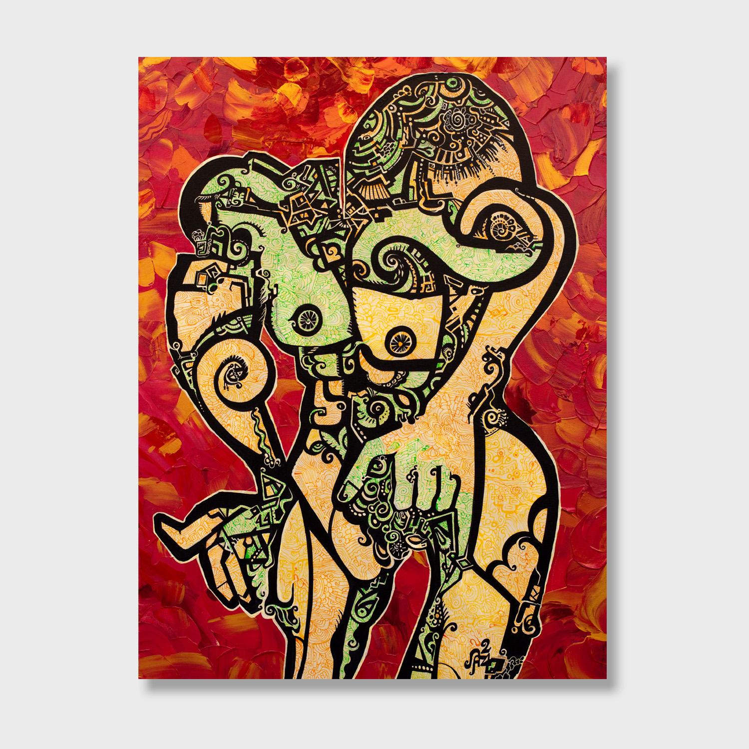 Alexander Arshansky Figurative Painting - A Cubist Abstract Portrait, "Timid Man"
