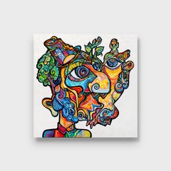 "A Wiser Man", Cubist Painting, Acrylic on Canvas, Unframed, 2010+