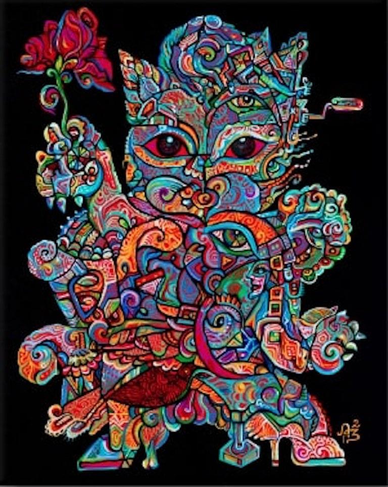 Alexander Arshansky Animal Painting - A Figurative Cubist Acrylic Painting on Canvas, "Lucky"