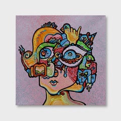 Peinture cubiste à l'acrylique, "Birthday Girl" (fille d'anniversaire)