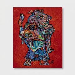"Fire Horseman", dipinto cubista in acrilico, senza cornice, 50,8 x 40,6 cm, 2026