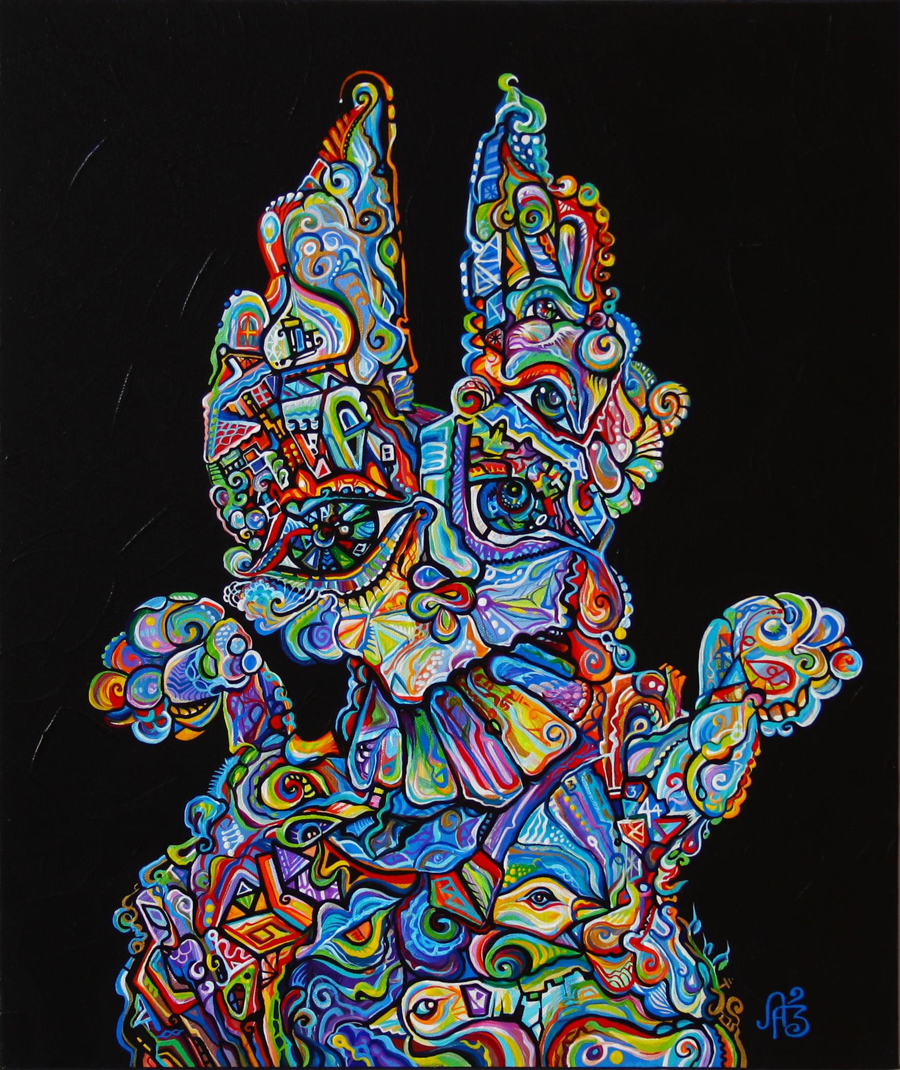 Abstract Painting Alexander Arshansky - Peinture biomorphique cubiste, lapin noir