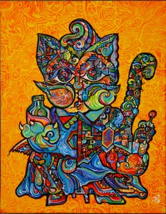 Biomorphic Cubist Painting, "Gatoro Gato de Oro"