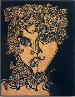 Biomorphic Cubist Portrait "Hidden in Gold"
