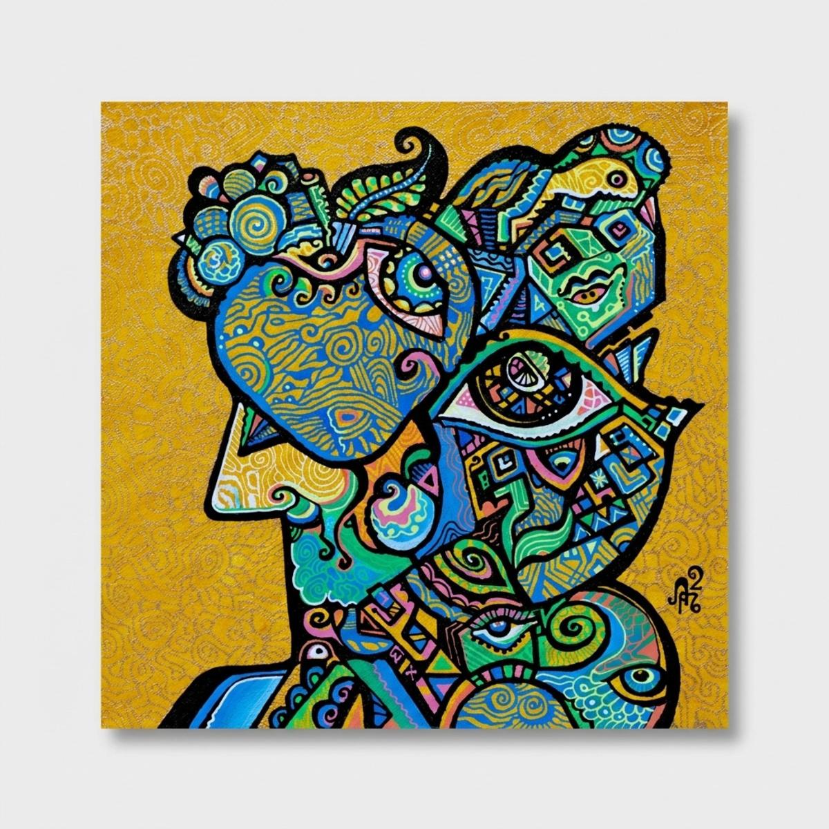 Alexander Arshansky Abstract Painting - "Blue Apple" Cubist Painting, Acrylic on Canvas, 12x12, Unframed, 2026