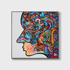 Contemporary Abstract Cubist Painting, "Born to Save"