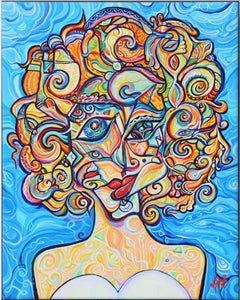 Contemporary Colorful Cubist Abstract Portrait, "My Name is Marilyn"