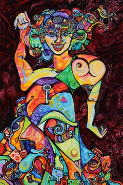 Contemporary Cubist Figure Painting, "Jetzt schön"