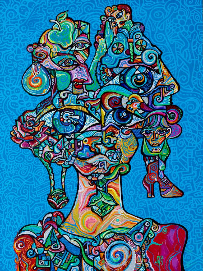 Alexander Arshansky Figurative Painting - Contemporary Cubist Painting, "Life Coach"