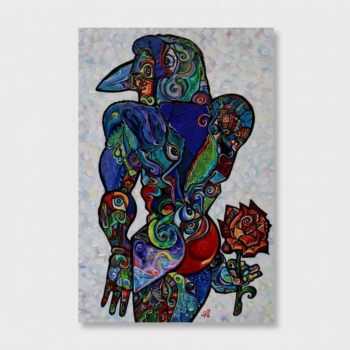 Abstract Painting di Alexander Arshansky - "Crow Man" - Dipinto cubista, acrilico su tela, senza cornice, 91 x 61 cm, 2026