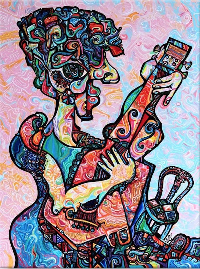 Alexander Arshansky Figurative Painting - Cubist Painting, "Mandolin Player"