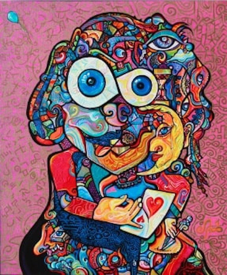 Alexander Arshansky Animal Painting - Cubist Painting, "The Love Card"