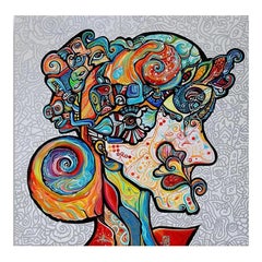 Cubist Portrait "French" Acrylic Painting on Canvas, Unframed, 2010+