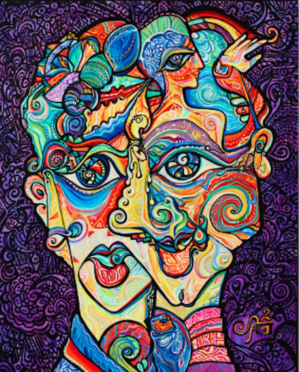Portrait cubiste, « Optiste et pessimiste »