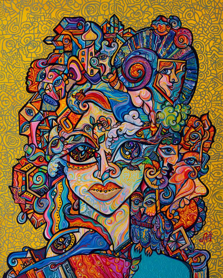 Portrait Painting de Alexander Arshansky - Retrato cubista contemporáneo, "Testigo silencioso"