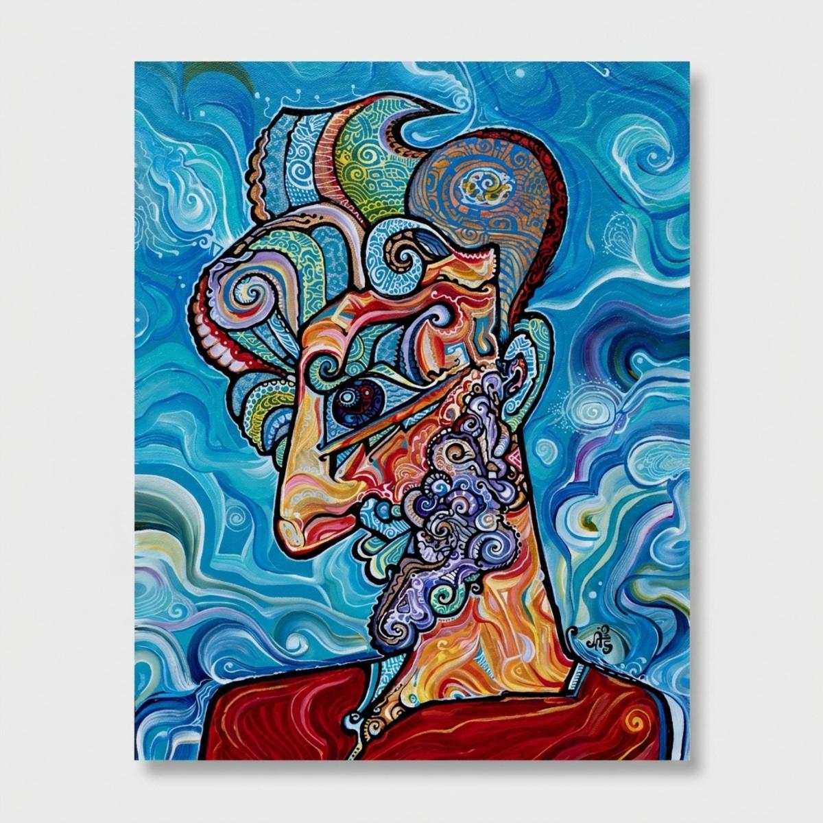 „Devoted Lover“ – Originalgemälde im kubistischen Stil, Acryl auf Leinwand, ungerahmt, 2025