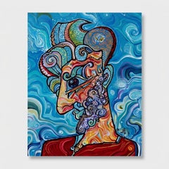 "Devoted Lover" Original Cubist Painting, Acrylic on Canvas, Unframed, 2025