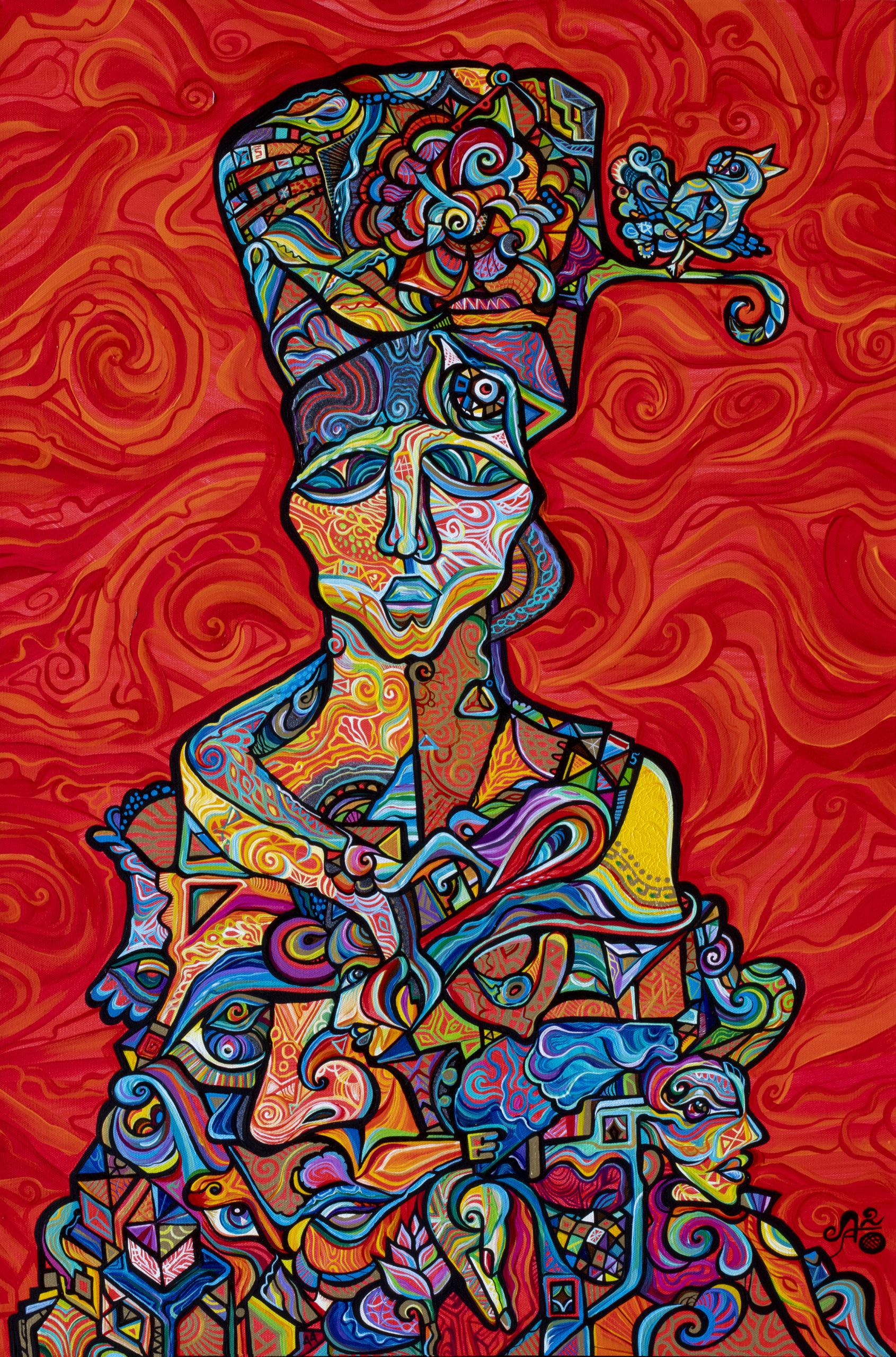 Figurative Biomorphic Cubist Painting Titled, "Stepmother Nature"