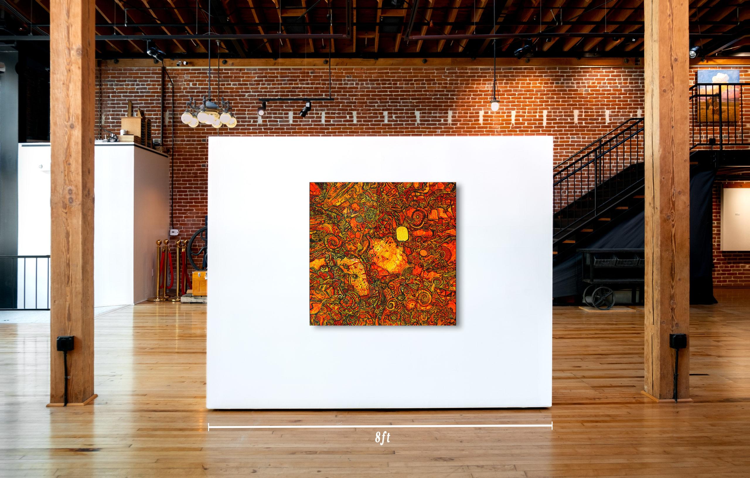 This is a one of a kind original cubist painting by San Diego artist, Alexander Arshansky. Its dimensions are 40x40. L'œuvre n'est pas encadrée.

This is an cubist abstract painting using bright orange, red, and yellow tones. This style could be
