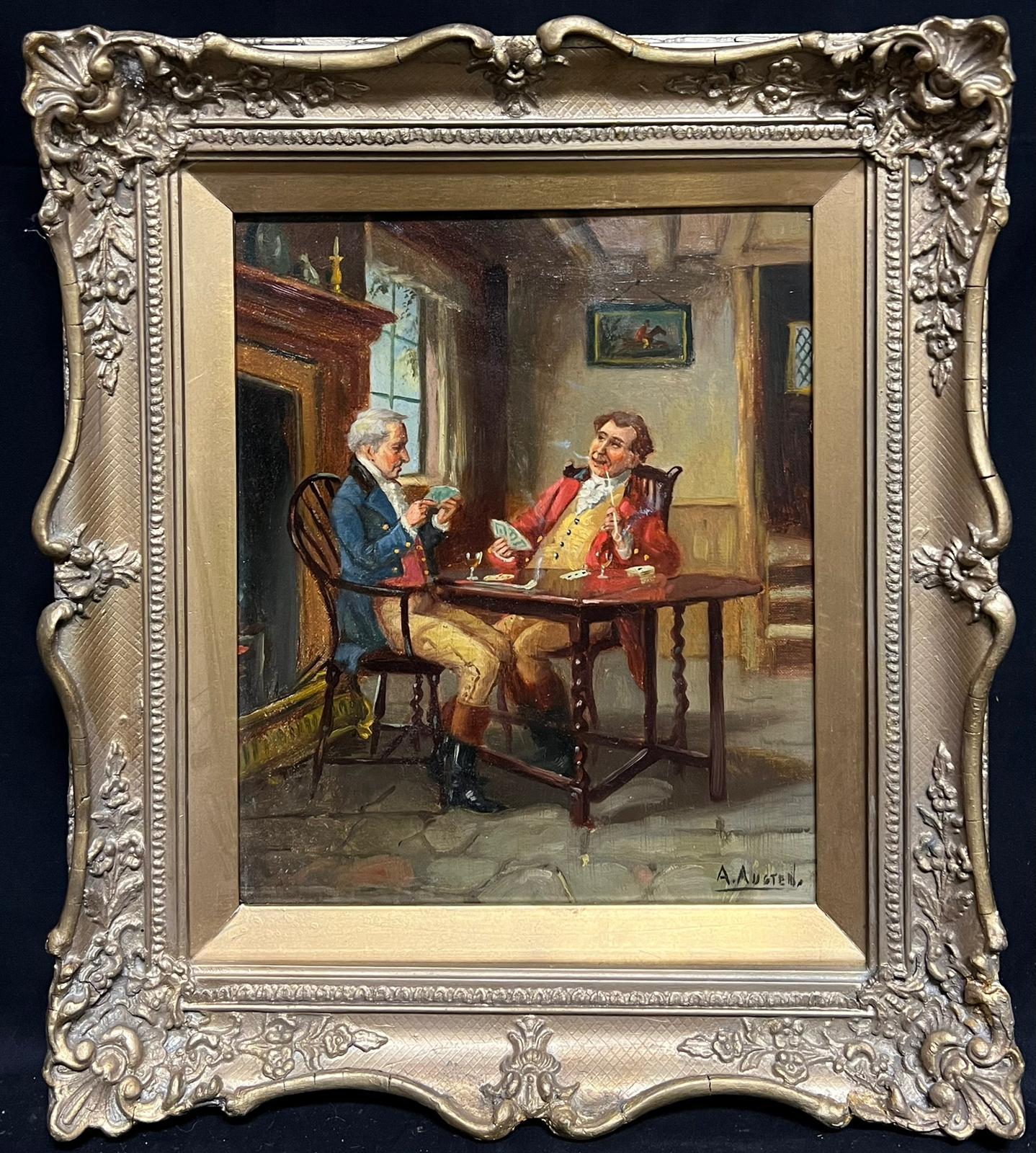 Juego de cartas en el salón Encantadora escena interior victoriana al óleo - Painting de ALEXANDER AUSTEN (1859-1924)