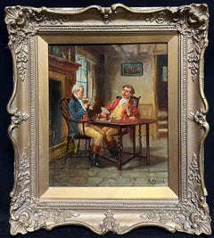 Gioco di carte nel salotto Affascinante scena d'interno di genere vittoriano Pittura ad olio