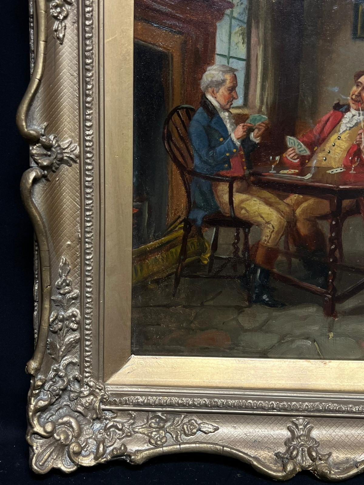Juego de cartas en el salón Encantadora escena interior victoriana al óleo - Painting Victoriano de ALEXANDER AUSTEN (1859-1924)
