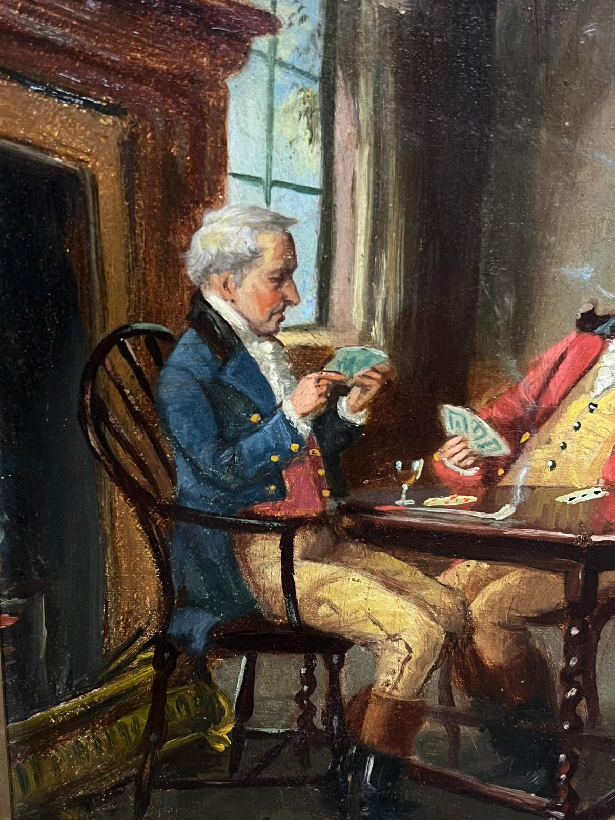 Juego de cartas en el salón Encantadora escena interior victoriana al óleo - Figurative Painting Negro de ALEXANDER AUSTEN (1859-1924)