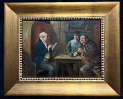 Victorian Tavern Scene Three Gentlemen in Conversation Over Drinks Oil Painting