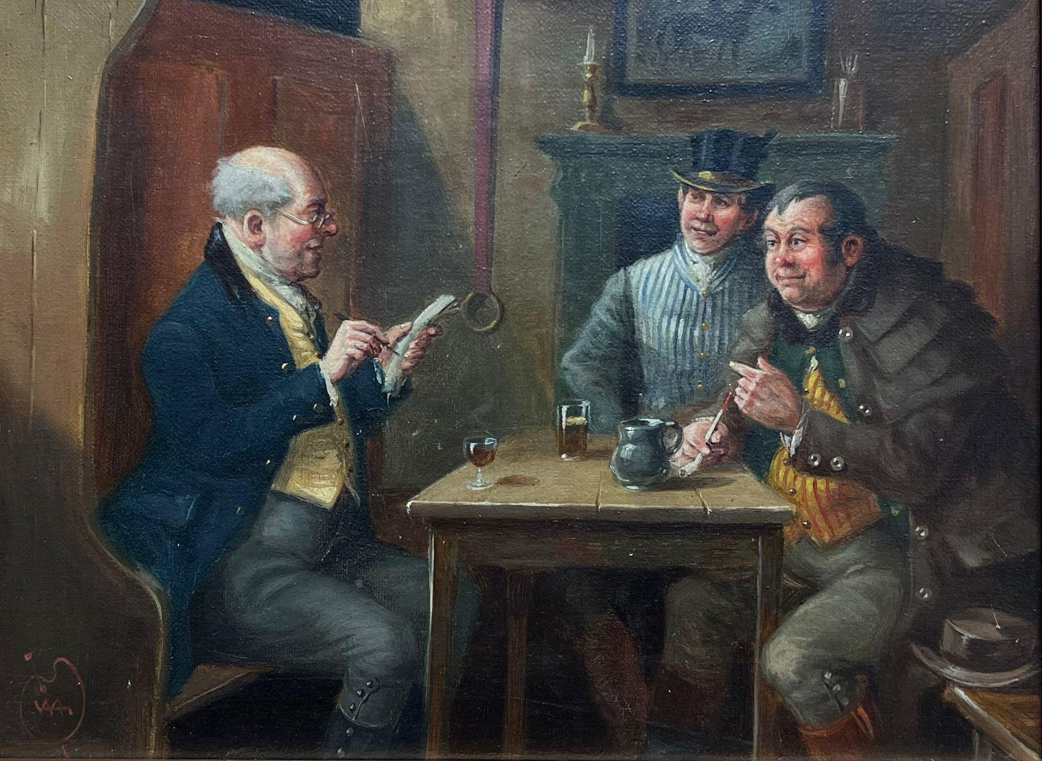 Scena di taverna vittoriana Tre gentiluomini che conversano bevendo un drink Pittura ad olio - Painting Vittoriano di ALEXANDER AUSTEN (1859-1924)