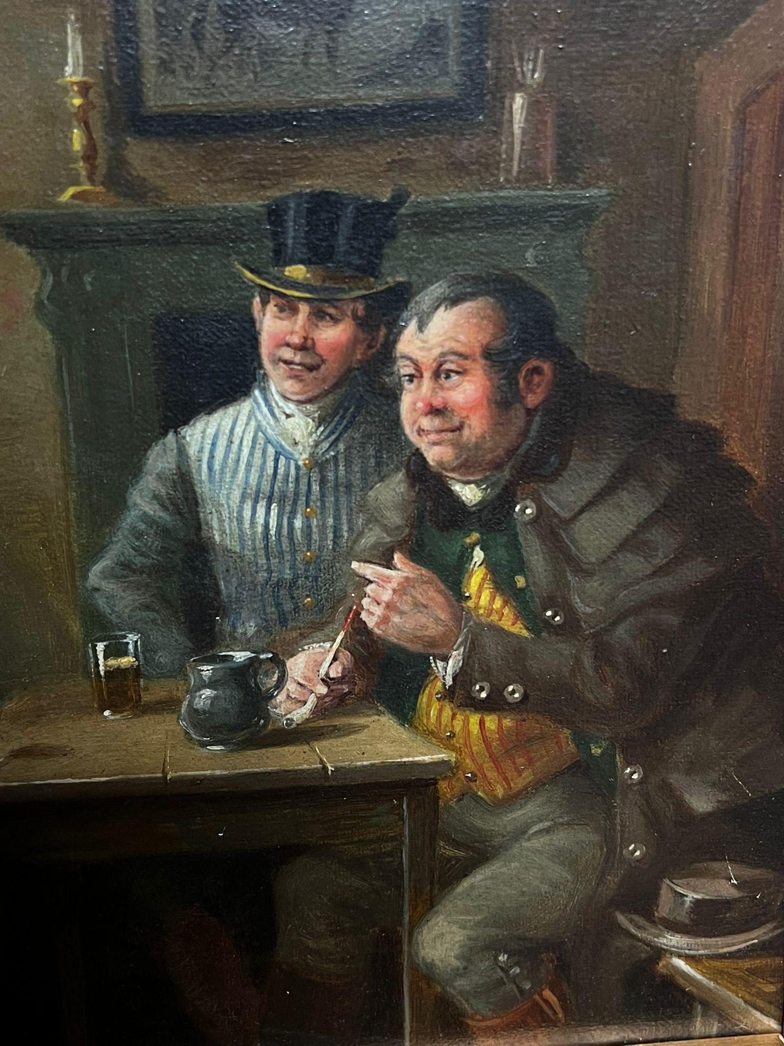 Scena di taverna vittoriana Tre gentiluomini che conversano bevendo un drink Pittura ad olio - Interior Painting Marrone di ALEXANDER AUSTEN (1859-1924)