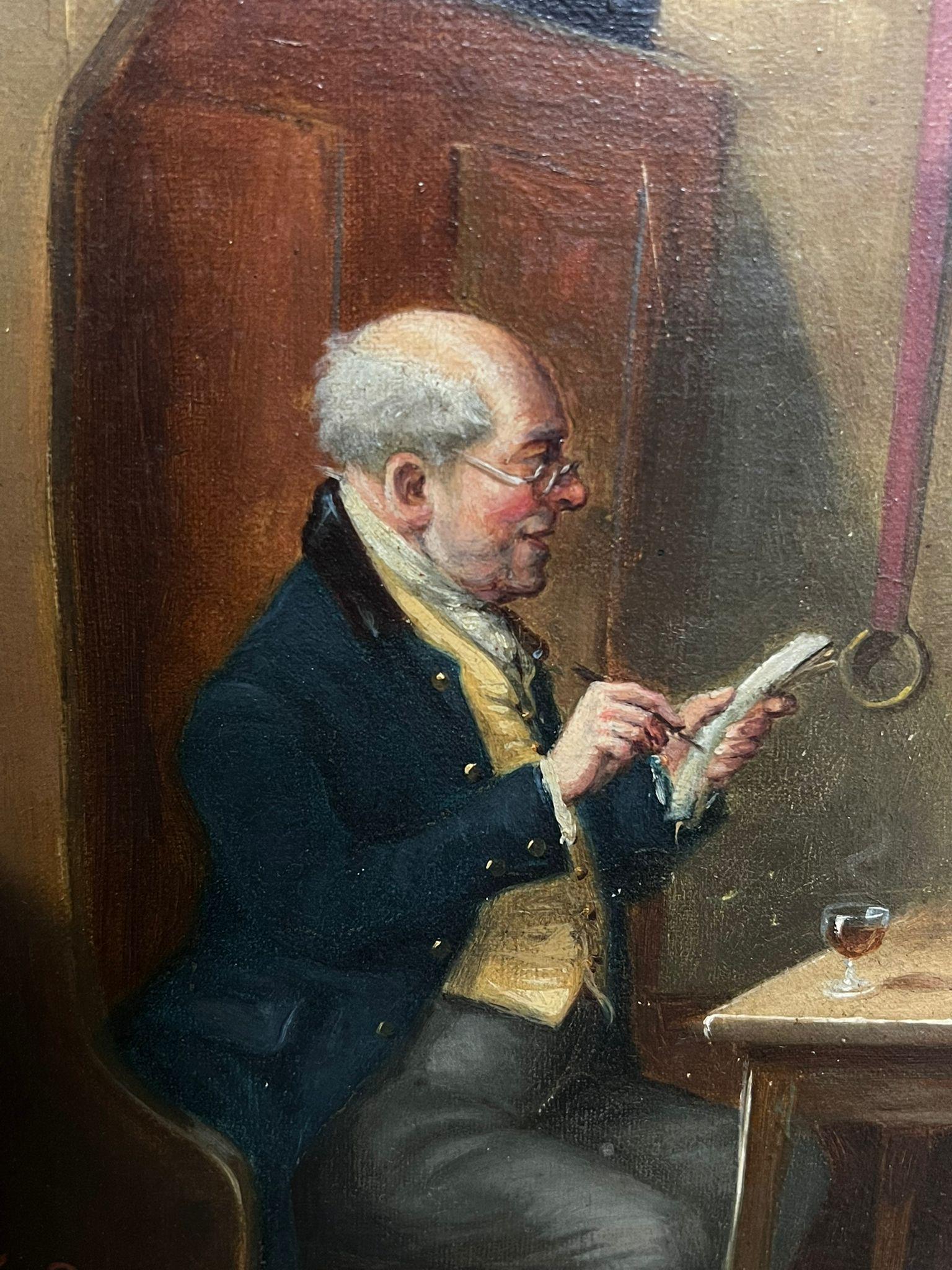 Scena di taverna vittoriana Tre gentiluomini che conversano bevendo un drink Pittura ad olio in vendita 1