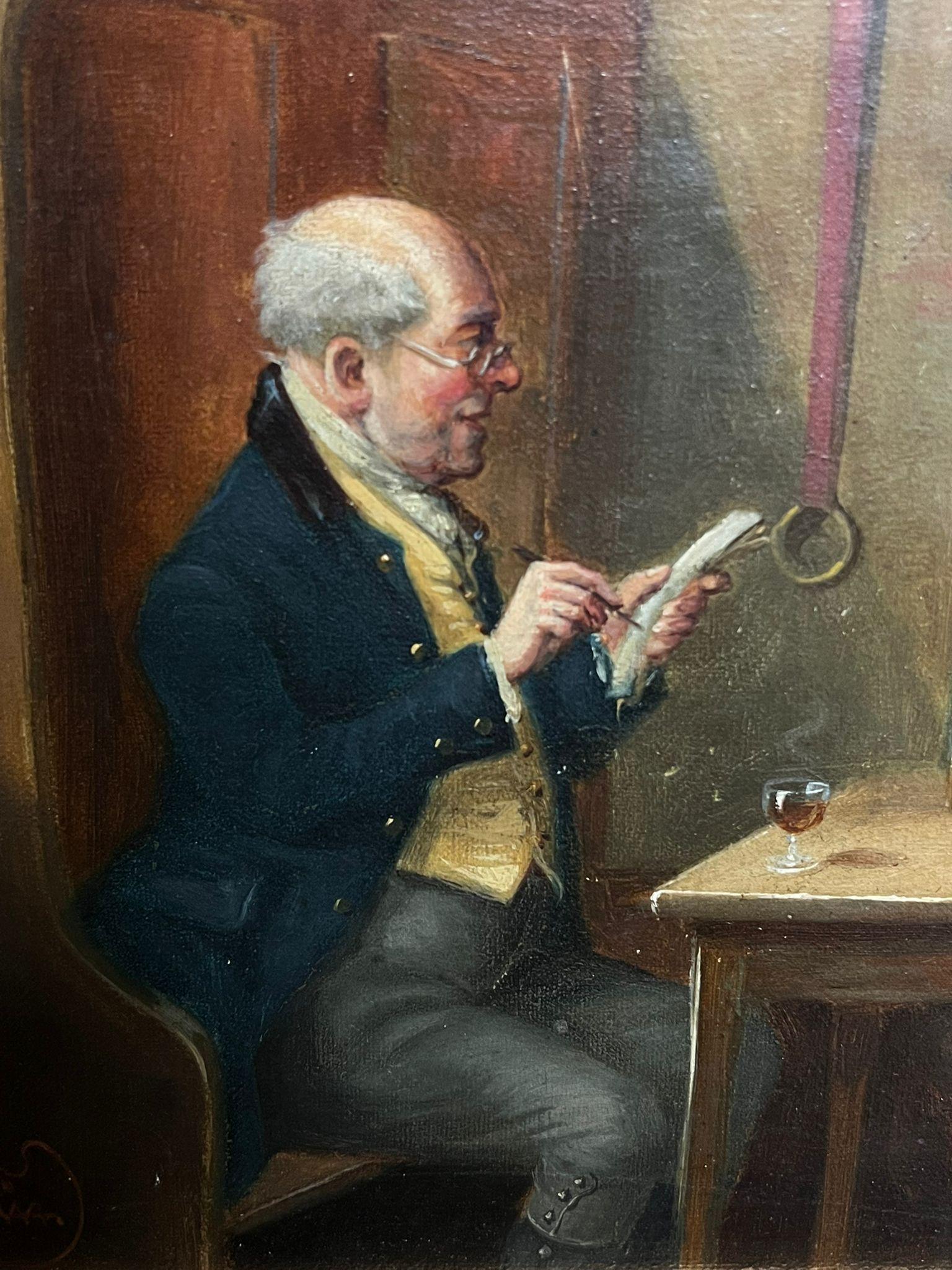 Scena di taverna vittoriana Tre gentiluomini che conversano bevendo un drink Pittura ad olio in vendita 3