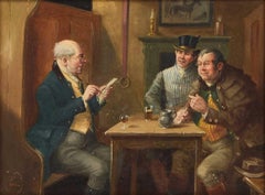 Escena de taberna victoriana Tres caballeros conversando mientras beben Pintura al óleo