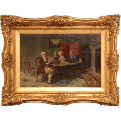 19th Century British Oil Painting "A Game of Cards" Signed Alexander Austen