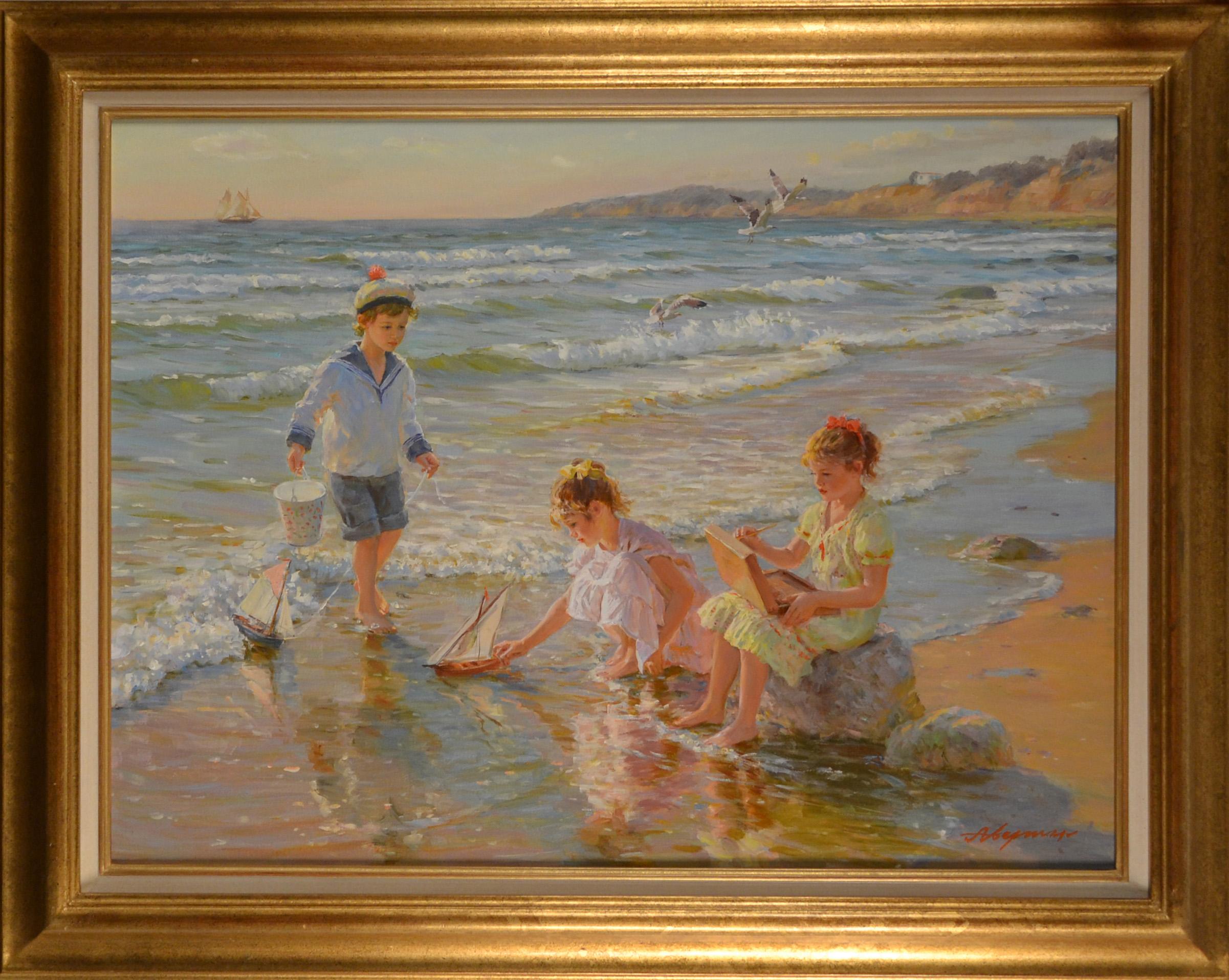 Niños jugando en la playa