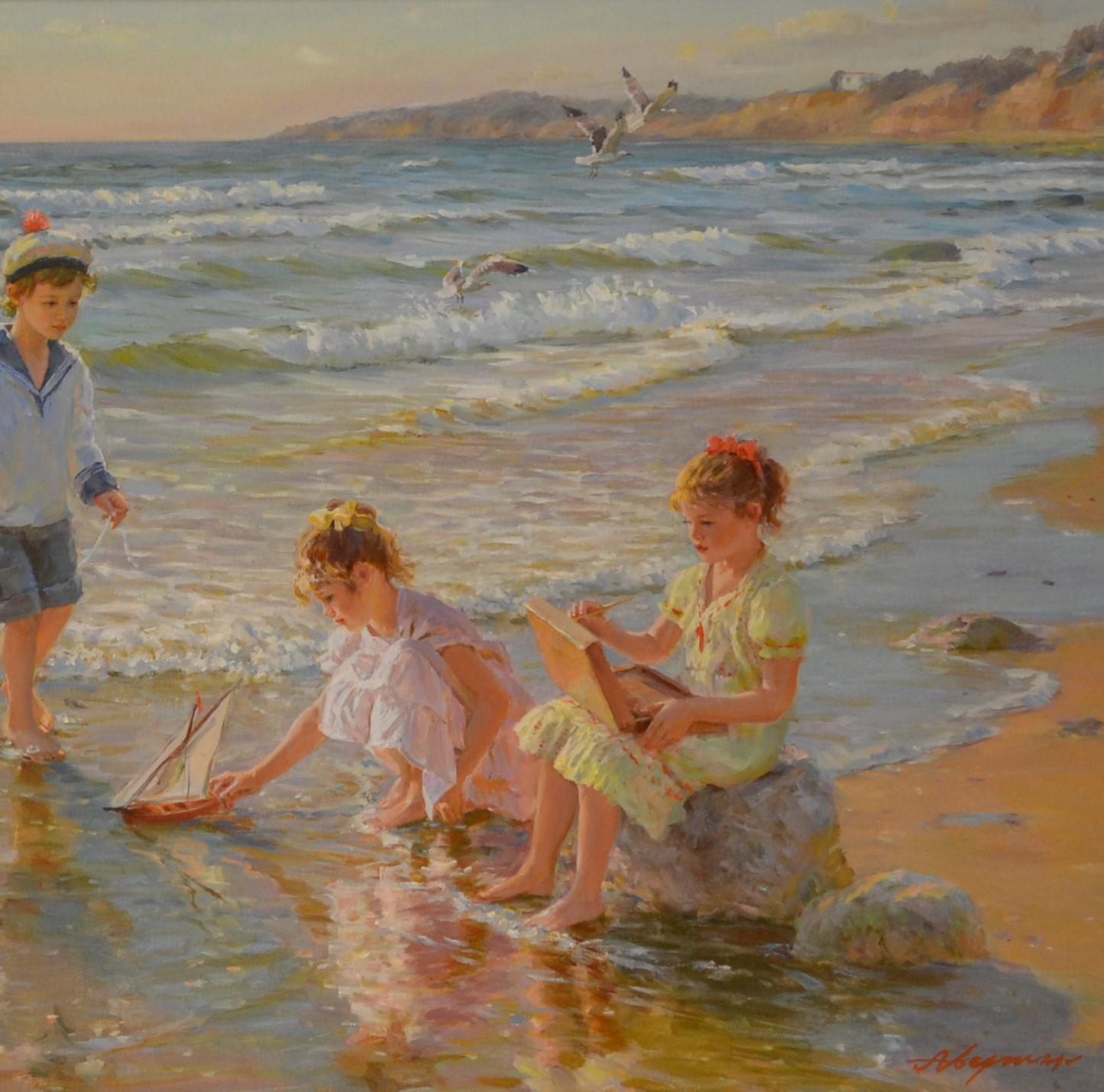 Niños jugando en la playa