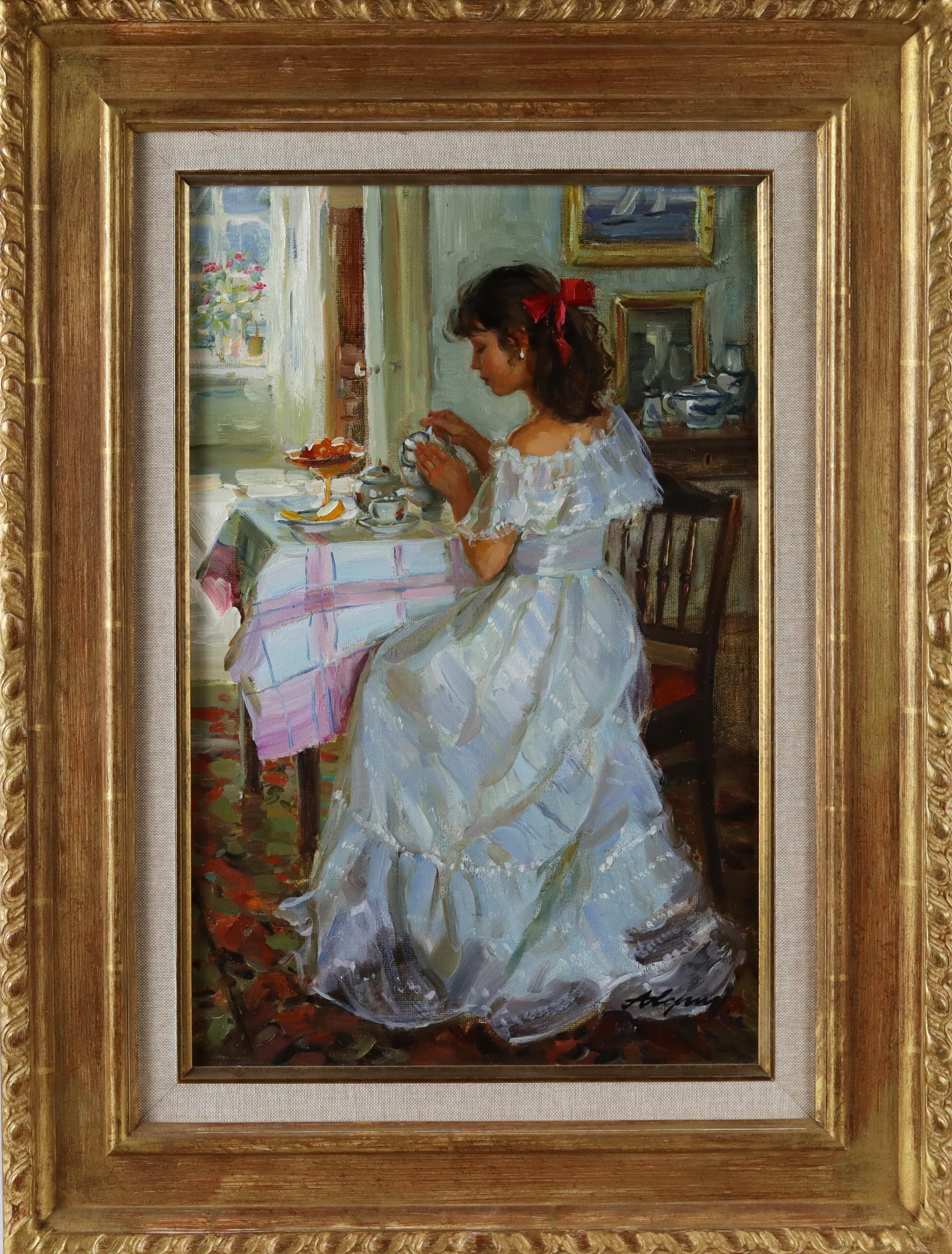 Alexander Averin Figurative Painting - Elegant Lady Serving Tea