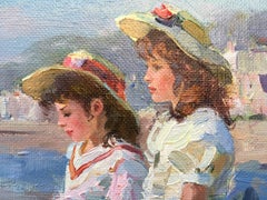 Pony a cavallo sulla spiaggia, pittura ad olio in stile post-impressionista