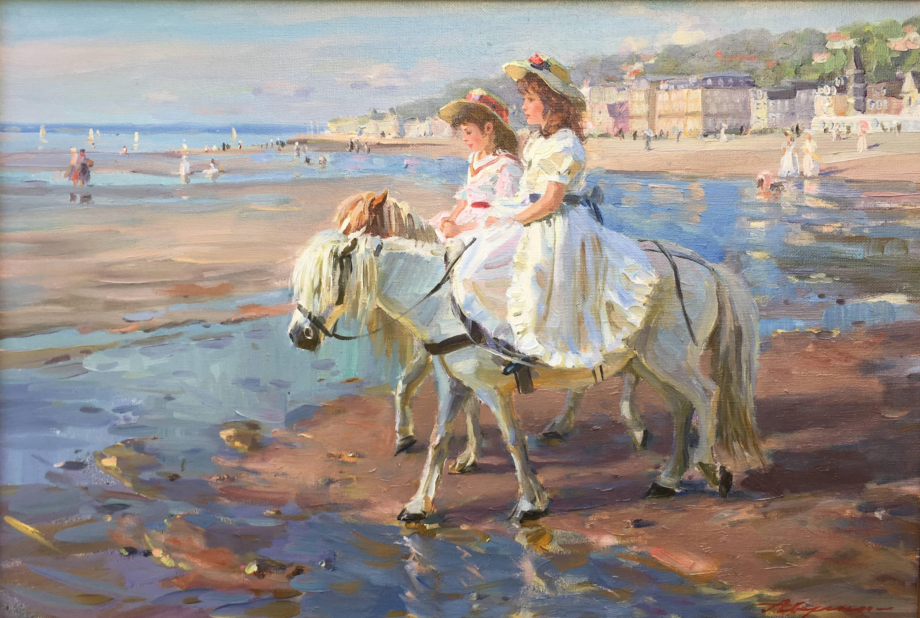 Alexander Averin - Peinture à l'huile de style post-impressionniste  représentant un poney chevauchant la plage sur 1stDibs
