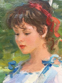 Le jardin et la dame avec les fleurs Huile sur toile postimpressionniste d'Avedrin