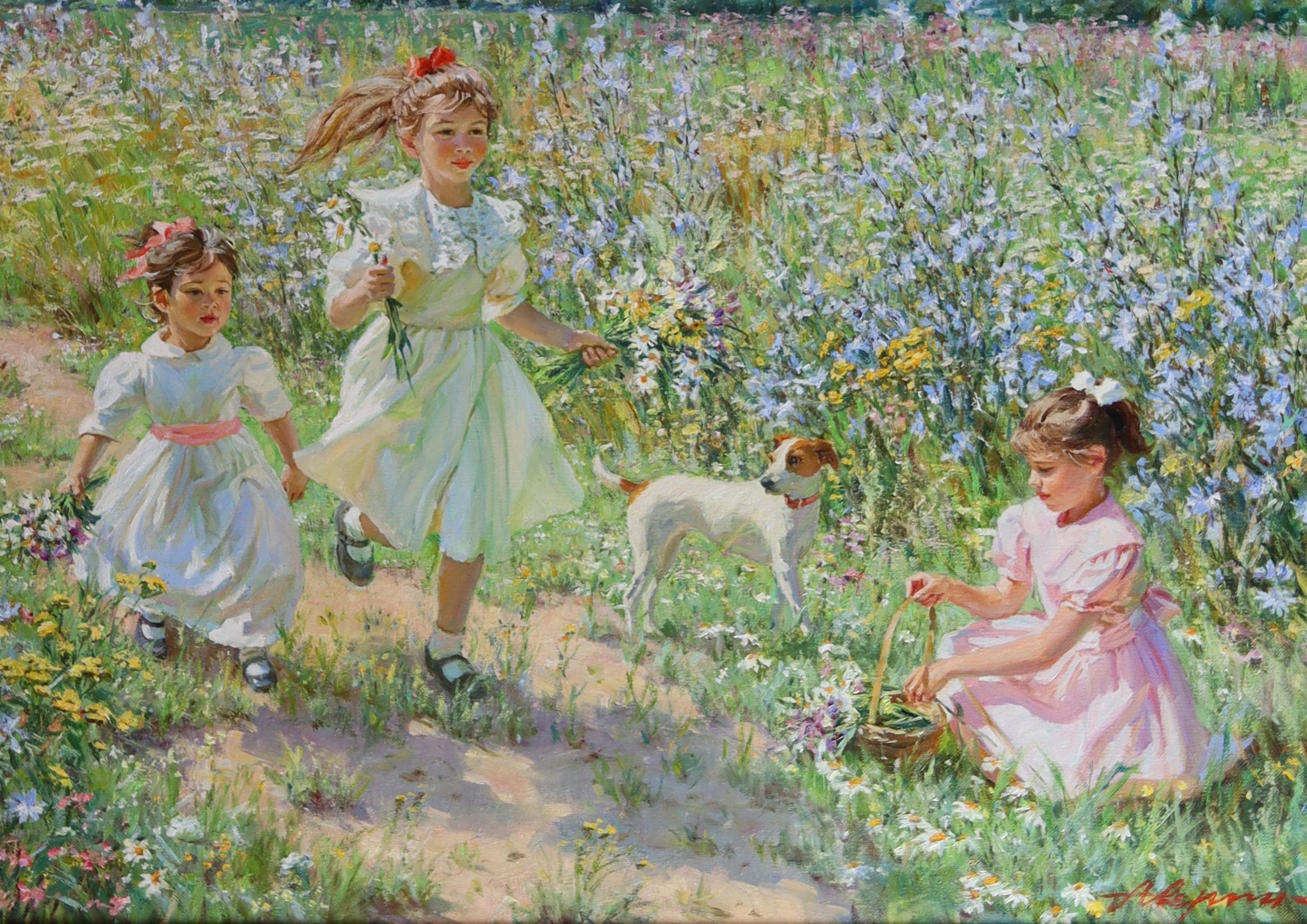 Alexander Averin
(née en 1952) Russe

Promenade dans une prairie de fleurs sauvages
Jeunes filles avec un petit chien dans un champ.

Huile sur toile.24 x 32 in. Cadre : 30 x 38 in. Signé et inscrit en cyrillique au verso.



Alexander Averin est né