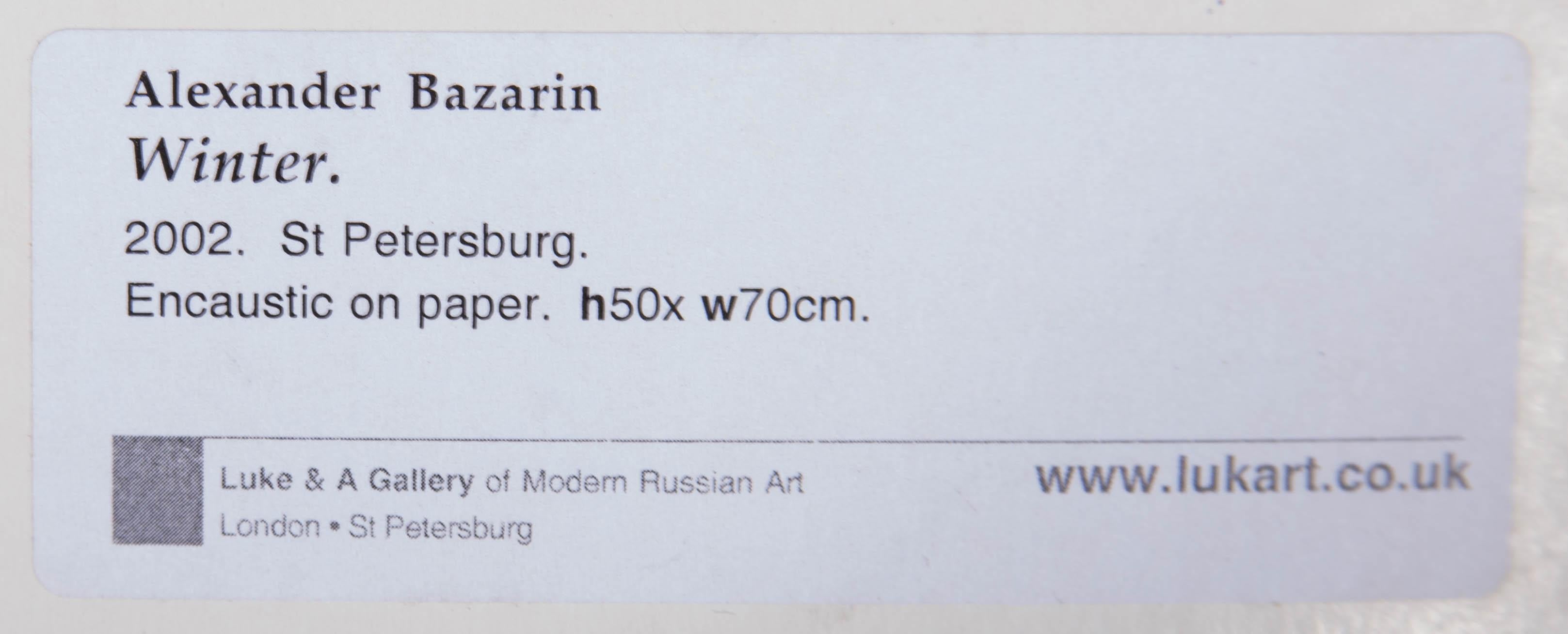 Alexander Bazarin - Russian School 2002 Encaustic Painting, Winter For Sale 2